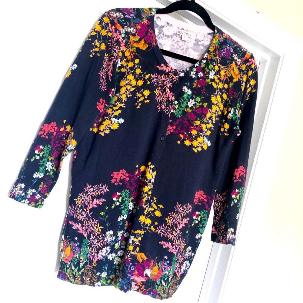 Floral Navy Blue Cardigan